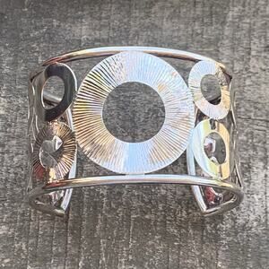 Wide Sterling Silver Cuff Bracelet w/ Circle Cutouts Modernists